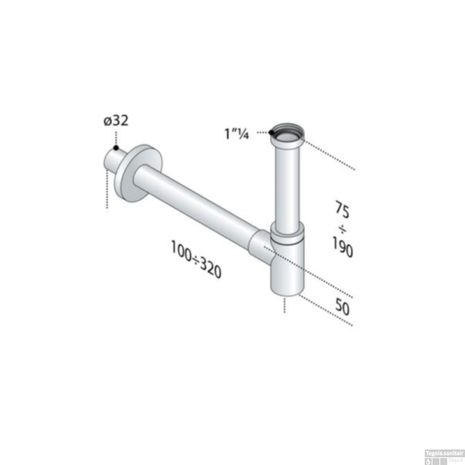 Sifon Mini Met Muurbuis 25cm 5/4" Met Rozet Chroom 2 Sifon Mini Met Muurbuis 25cm 5/4" Met Rozet Chroom - Afbeelding 2