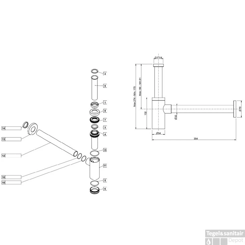 Sifon Plieger Napoli 5/4M Muurbuis Chroom 2 Sifon Plieger Napoli 5/4M Muurbuis Chroom - Afbeelding 2