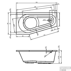 Ligbad Riho Delta 150 X 80 Cm RECHTS Wit -Thuis Badkamer 150x80 tekening rechts