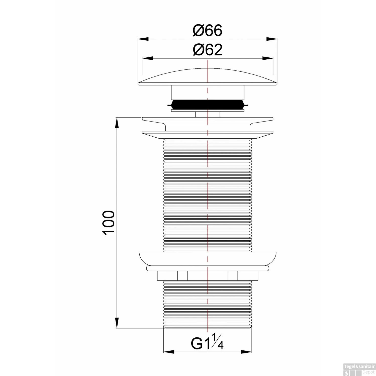 Clickwaste Wiesbaden Caral Verlengd 5/4" Gunmetal 2 Clickwaste Wiesbaden Caral Verlengd 5/4" Gunmetal - Afbeelding 2