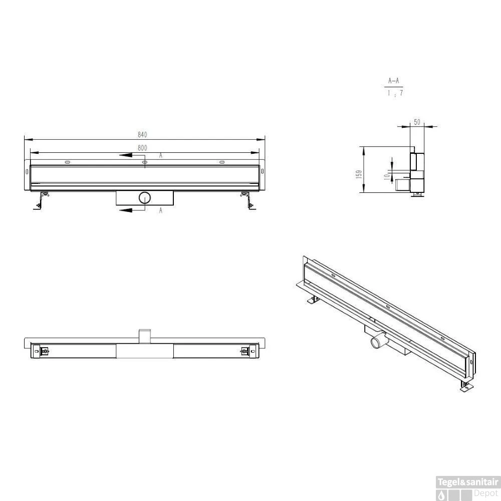 Douchegoot BWS Flens Met Kunststof Sifon Filter 80 Cm MUURINBOUW RVS Mat Zwart 5 Douchegoot BWS Flens Met Kunststof Sifon Filter 80 Cm MUURINBOUW RVS Mat Zwart - Afbeelding 5