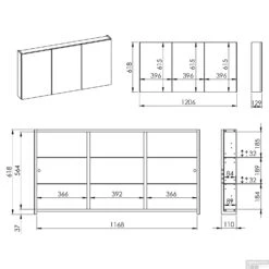Spiegelkast Differnz Basic 3-Deurs 120 X 61,8 X 15 Cm -Thuis Badkamer 36.008.21 tech 05