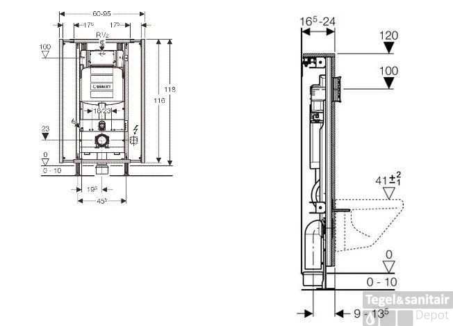 Geberit Gis Easy Sigma Inbouwreservoir H120 Cm. B.60/95 Cm. 2 Geberit Gis Easy Sigma Inbouwreservoir H120 Cm. B.60/95 Cm. - Afbeelding 2