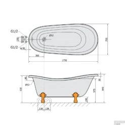Vrijstaand Bad Sapho Retro 173x75x84 Cm Wit / Zwart Met Leeuwenpoten -Thuis Badkamer 72965 vrijstaand bad sapho retro 173x75x84 cm wit zwart met leeuwenpoten 5