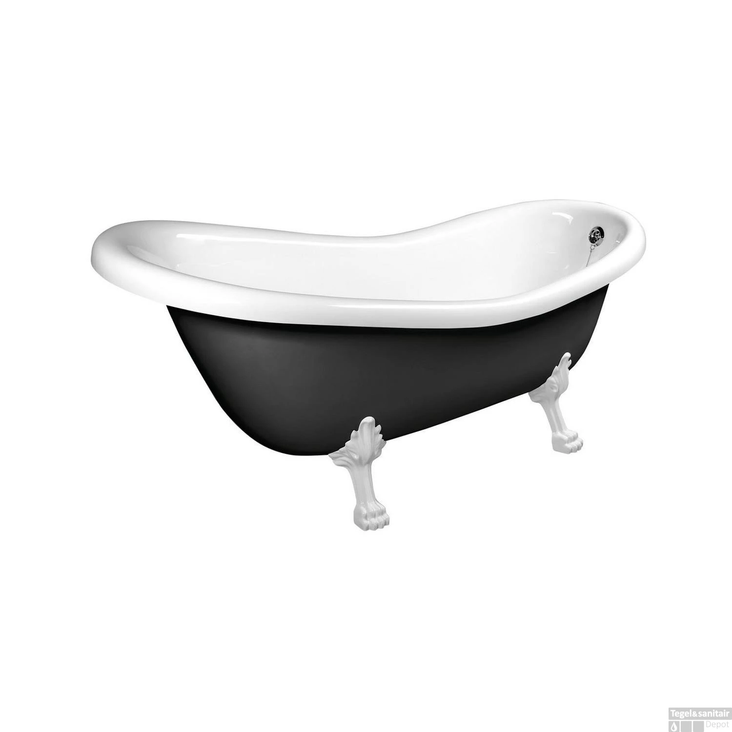 Vrijstaand Bad Sapho Retro 173x75x84 Cm Wit / Zwart Met Leeuwenpoten