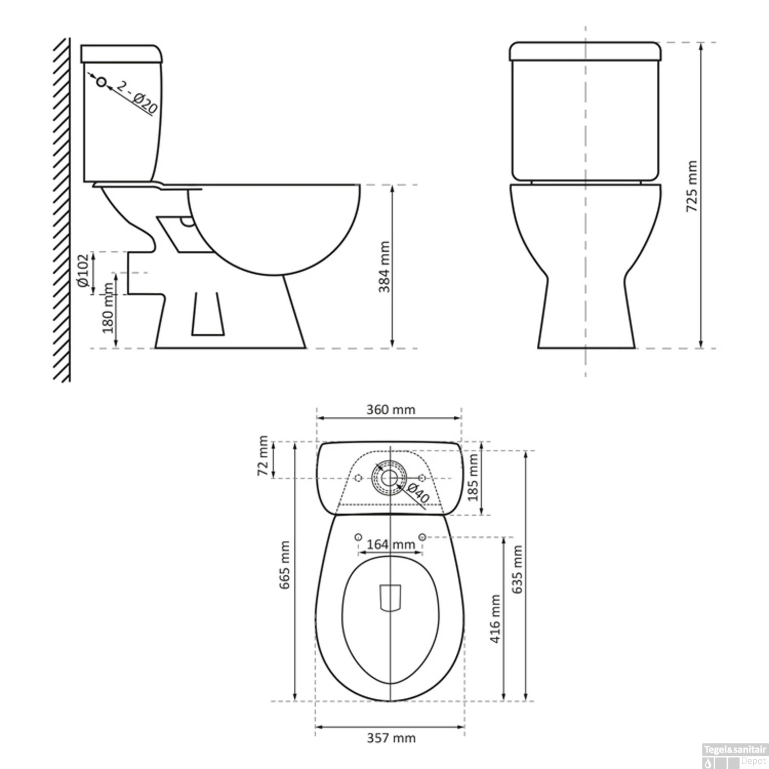 Toiletpot Differnz Staand Met PK Uitgang Inclusief Toiletbril Wit 5 Toiletpot Differnz Staand Met PK Uitgang Inclusief Toiletbril Wit - Afbeelding 5