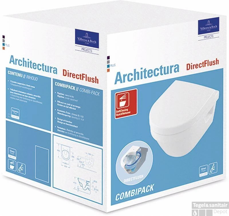 Villeroy & Boch Architectura Compact Combipack Wandcloset Directflush Met Softcl+quickr Wit 2 Villeroy & Boch Architectura Compact Combipack Wandcloset Directflush Met Softcl+quickr Wit - Afbeelding 2
