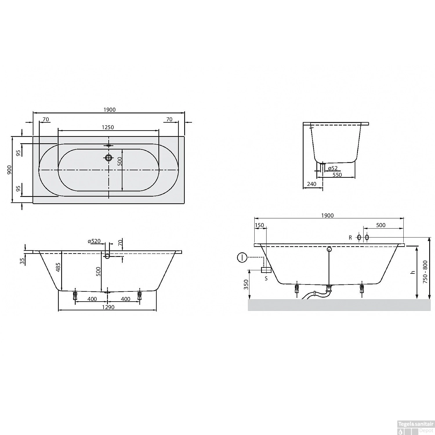 Villeroy & Boch O.novo Bad Rechthoek Duo 190x90 Cm Wit 3 Villeroy & Boch O.novo Bad Rechthoek Duo 190x90 Cm Wit - Afbeelding 3
