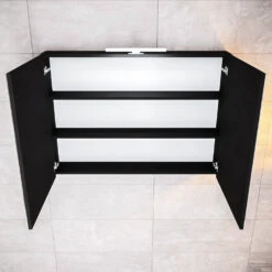 Spiegelkast Boss & Wessing Cube 100x70x16 Cm Mat Zwart Urban (2 Deuren)