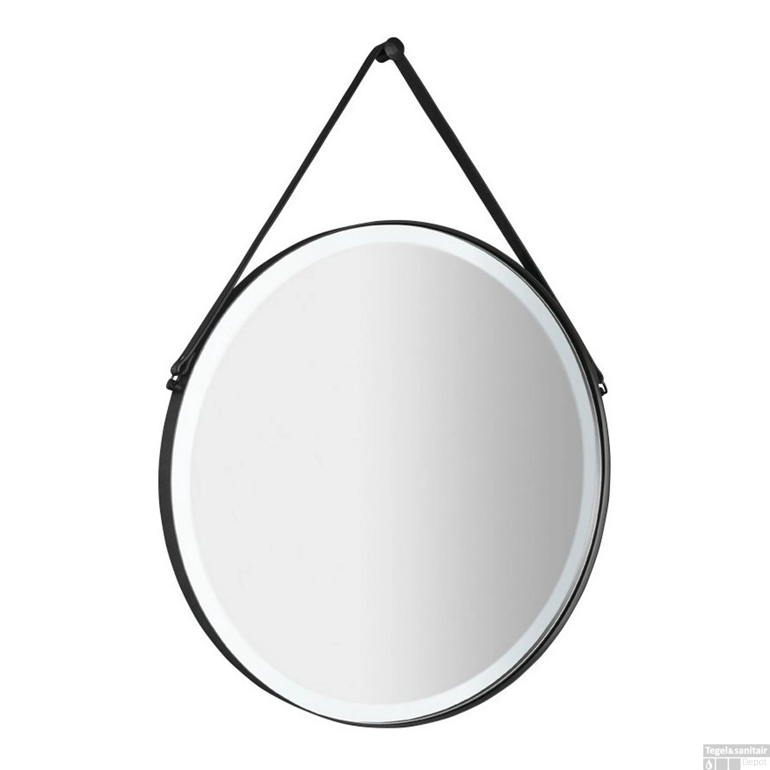 Badkamerspiegel Sapho Orbiter LED Backlight Rond Met Leren Band 70 Cm Zwart