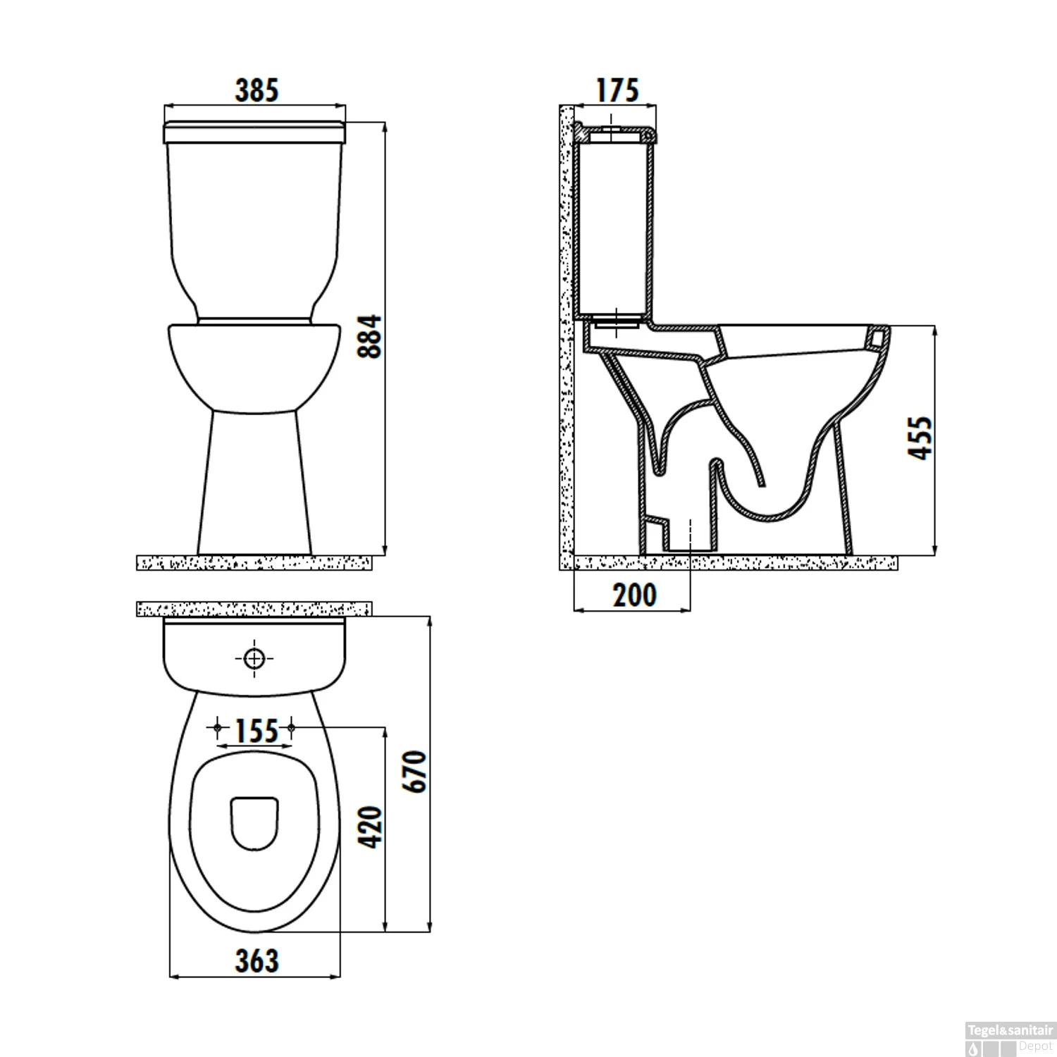 Duoblok Toiletpot Staand Verhoogd +5.5 Cm Wit Compleet (AO) 2 Duoblok Toiletpot Staand Verhoogd +5.5 Cm Wit Compleet (AO) - Afbeelding 2