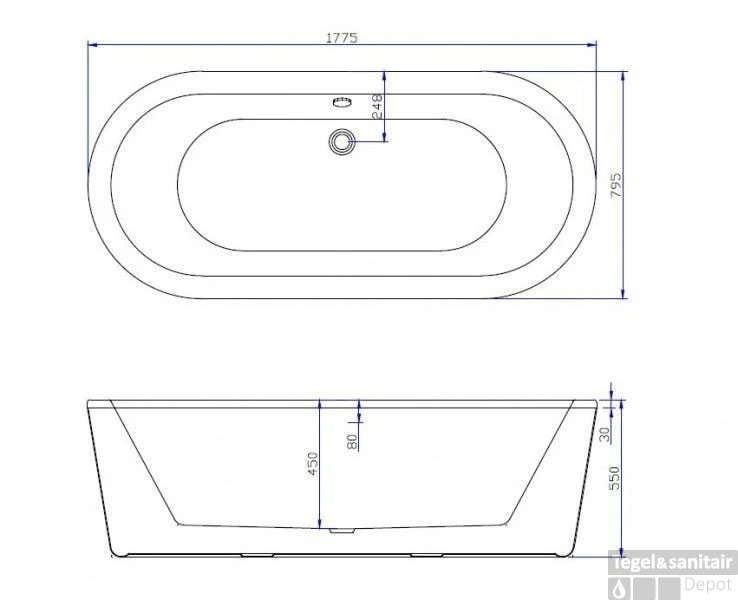 Vrijstaand Ligbad Becoma 178x80x55cm Wit 2 Vrijstaand Ligbad Becoma 178x80x55cm Wit - Afbeelding 2