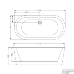 Vrijstaand Ligbad Black And White 178x80x55cm -Thuis Badkamer black white afmetingen