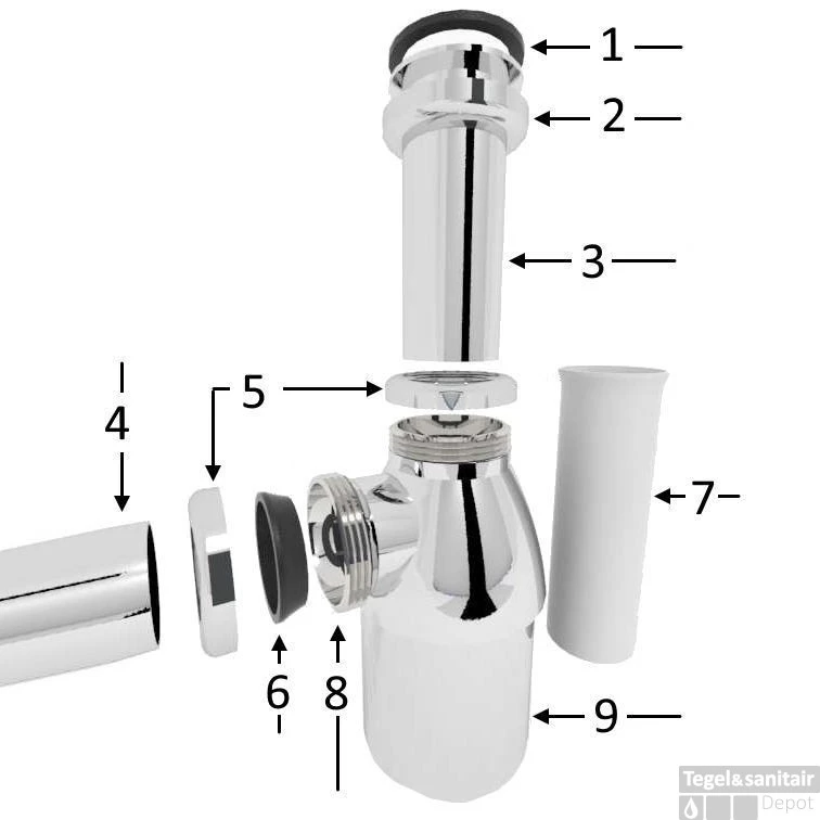 BWS Bekersifon Chroom Rond Inclusief Muurbuis En Rozet 5/4 X 32mm 2 BWS Bekersifon Chroom Rond Inclusief Muurbuis En Rozet 5/4 X 32mm - Afbeelding 2