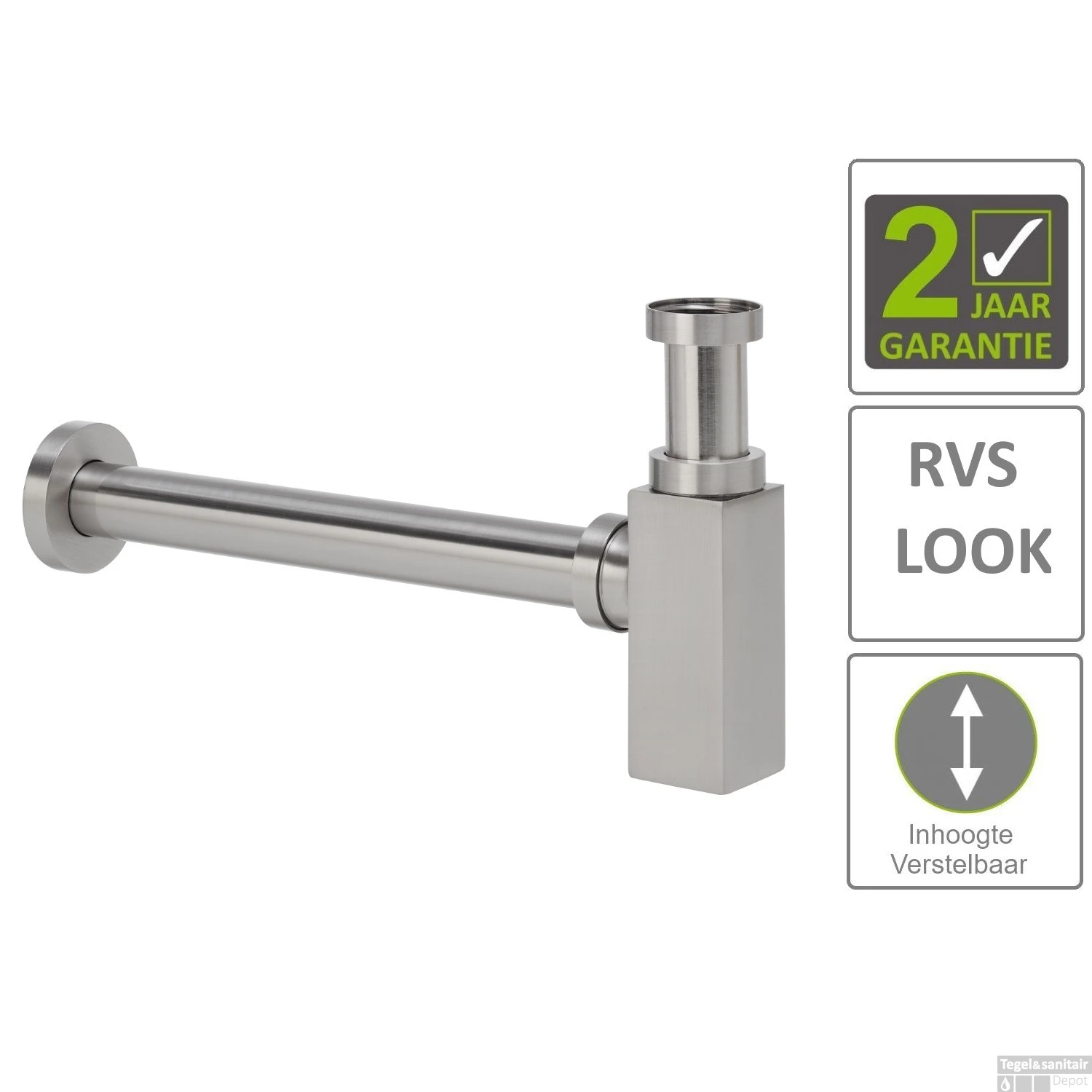 BWS Bekersifon Luxe Vierkant 5/4" RVS Look (Inclusief Muurbuis En Rozet) 1 BWS Bekersifon Luxe Vierkant 5/4" RVS Look (Inclusief Muurbuis En Rozet)