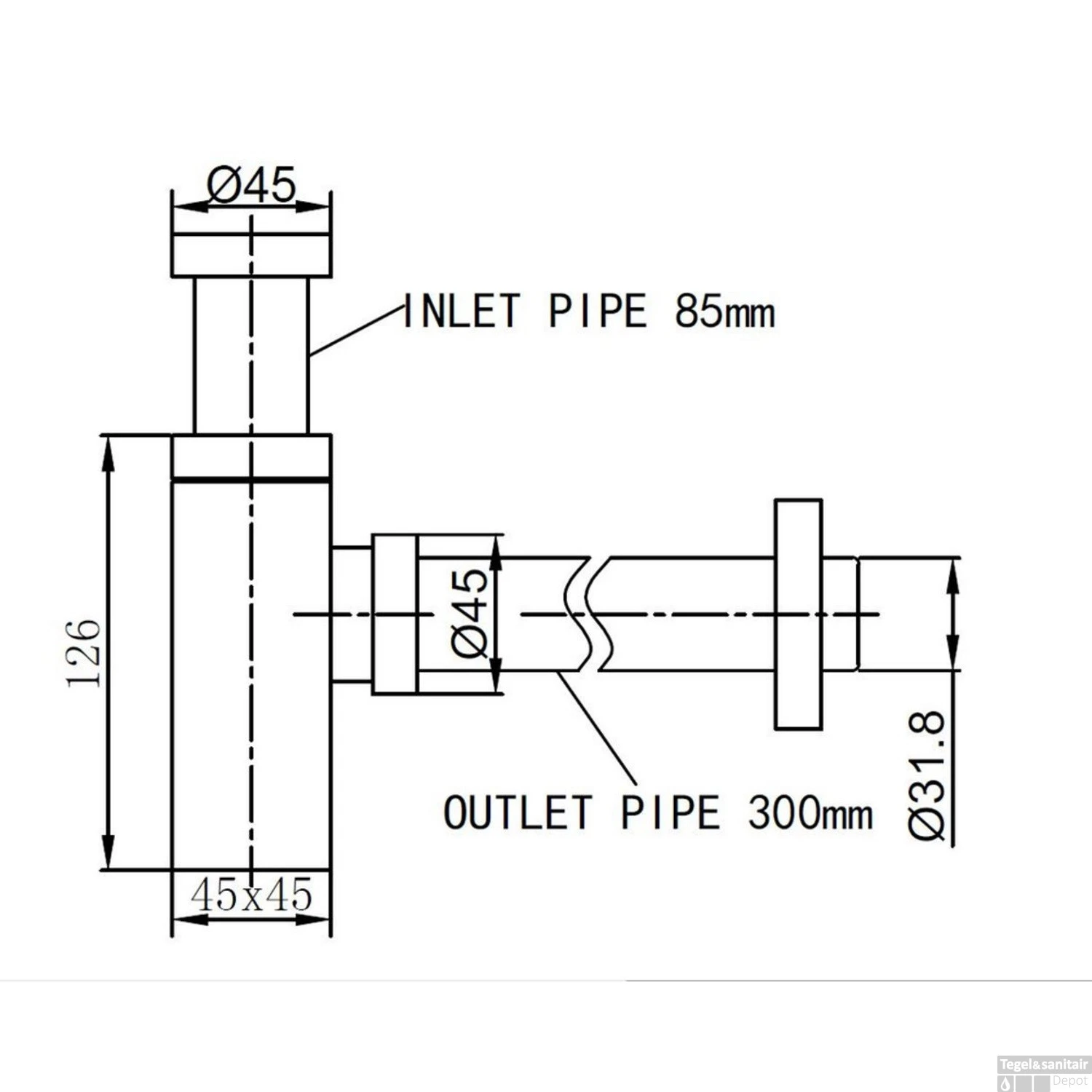 BWS Bekersifon Luxe Vierkant 5/4" RVS Look (Inclusief Muurbuis En Rozet) 3 BWS Bekersifon Luxe Vierkant 5/4" RVS Look (Inclusief Muurbuis En Rozet) - Afbeelding 3