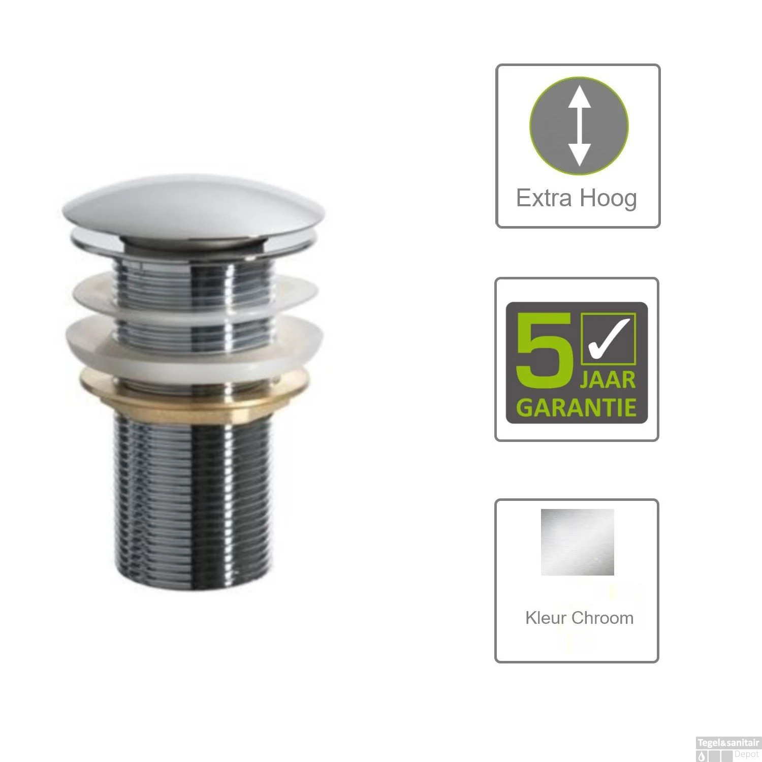 BWS Luxe Clickwaste Lang Model 6.5 Cm 5/4 Chroom