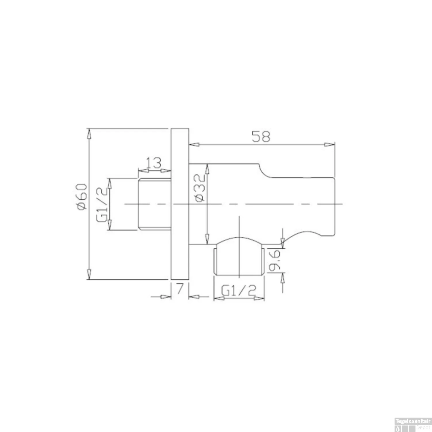 Luxe Doucheaansluiting Rond Met Opsteek 1/2 Messing Mat Zwart - Afbeelding 2