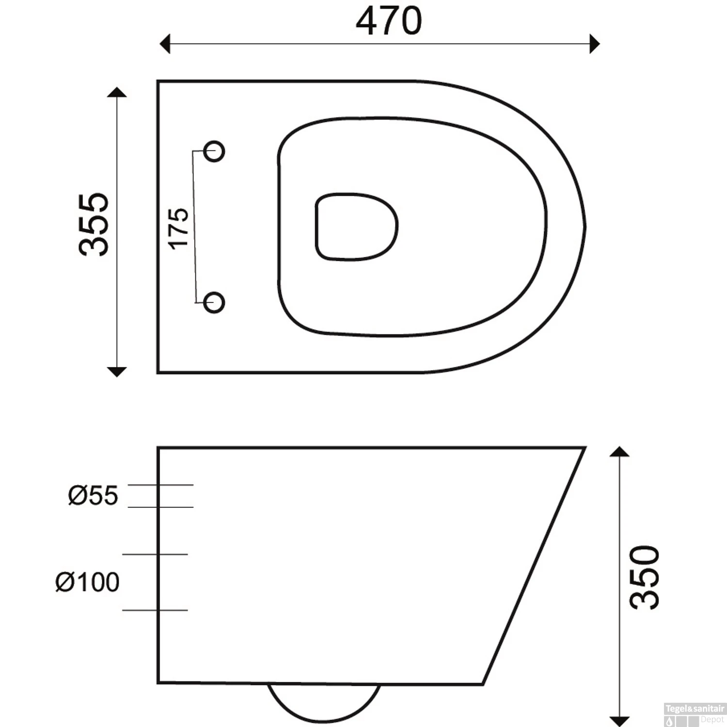 BWS Wandcloset Vesta Junior 47cm Diepspoel Randloos Zonder Zitting Wit - Afbeelding 2