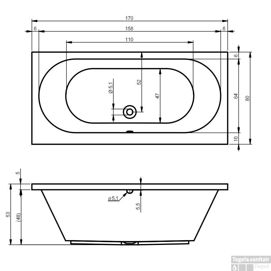 Ligbad Riho Carolina 170 X 80 Cm Wit 2 Ligbad Riho Carolina 170 X 80 Cm Wit - Afbeelding 2