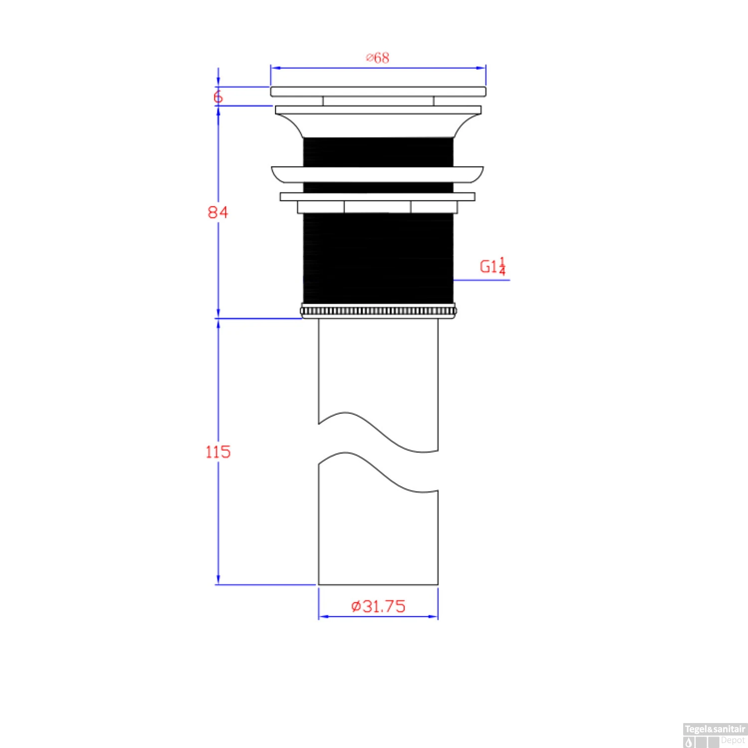 Clickwaste Ideavit Afvoerplug Aansluiting 5/4 Vlak Solid Surface Chroom Wit 4 Clickwaste Ideavit Afvoerplug Aansluiting 5/4 Vlak Solid Surface Chroom Wit - Afbeelding 4