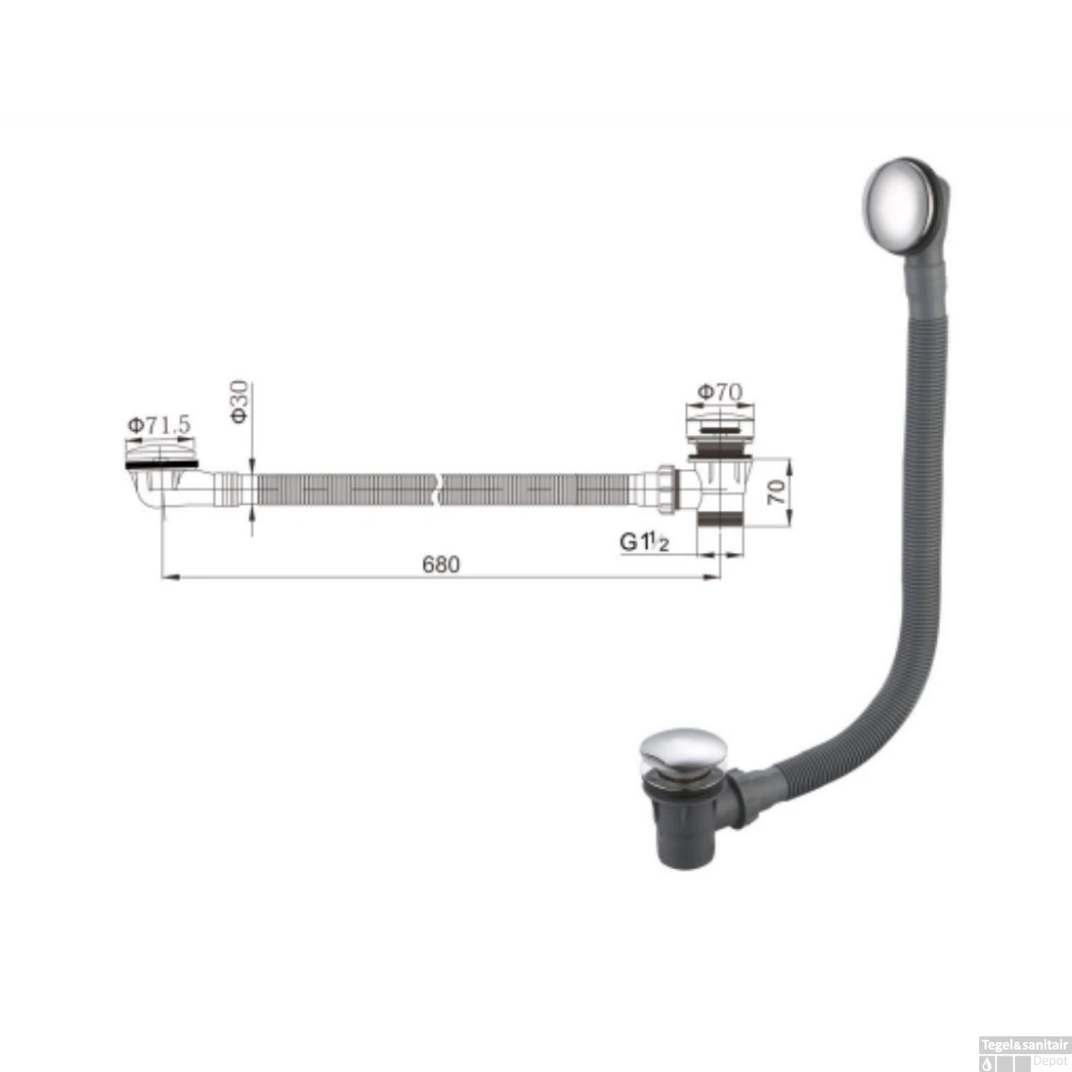 Clickwaste Luca Sanitair Voor Primo Baden Met Bad Overloop Chroom 2 Clickwaste Luca Sanitair Voor Primo Baden Met Bad Overloop Chroom - Afbeelding 2
