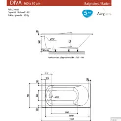 Ligbad Allibert Diva 160x70 Cm 5 Ligbad Allibert Diva 160x70 Cm -Thuis Badkamer diva 160x70 tech