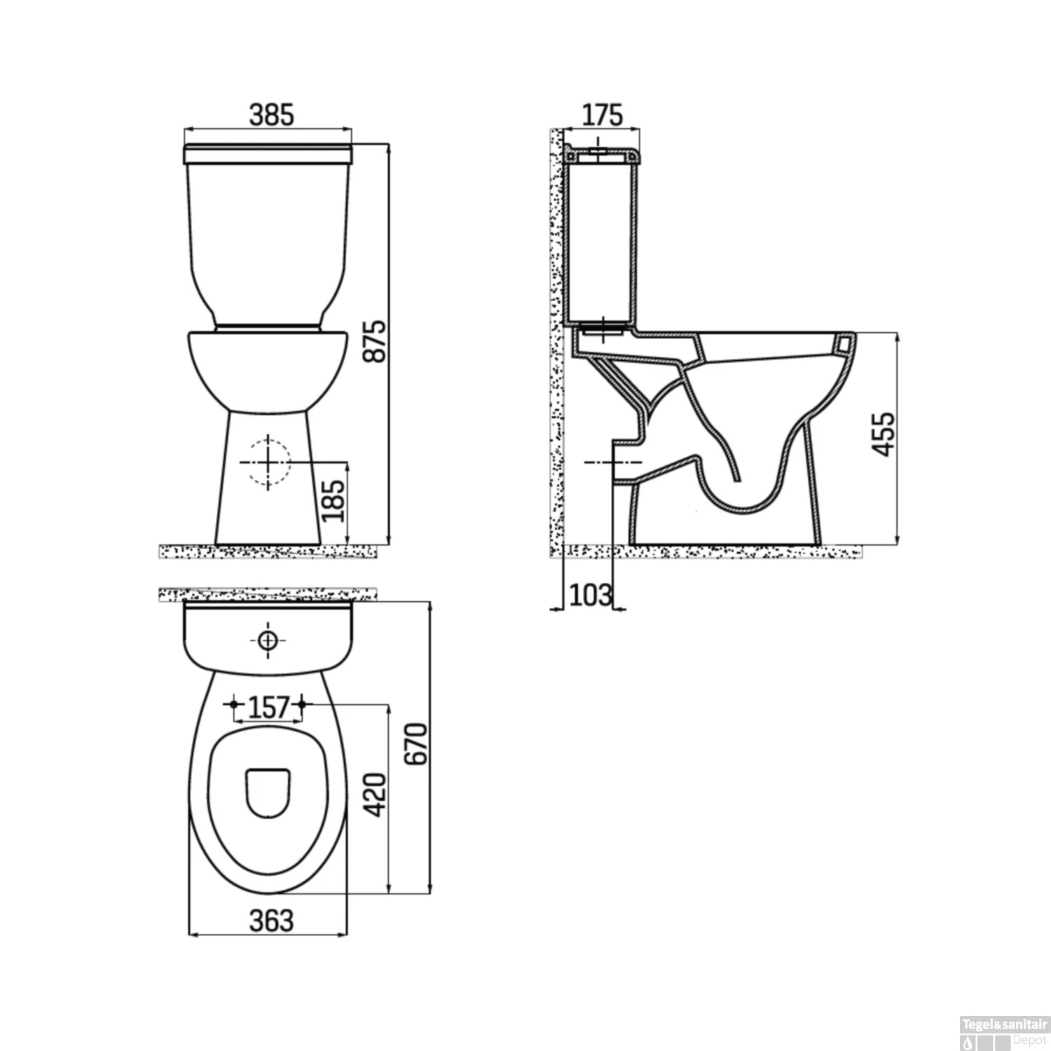 Duoblok Toiletpot Staand Verhoogd +8 Cm Wit Compleet (PK) - Afbeelding 2