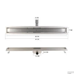 Mat Zwarte RVS Douchegoot Flens Met Uitneembaar Sifon 90x7cm 6,7cm Diep MAT ZWART ROOSTER -Thuis Badkamer flens design rooster 90cm mat wit tech 2