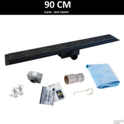 Mat Zwarte RVS Douchegoot Flens Met Uitneembaar Sifon 90x7cm 6,7cm Diep MAT ZWART ROOSTER