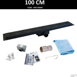 Mat Zwarte RVS Douchegoot Flens Met Uitneembaar Sifon 100x7cm 6,7cm Diep MAT ZWART ROOSTER