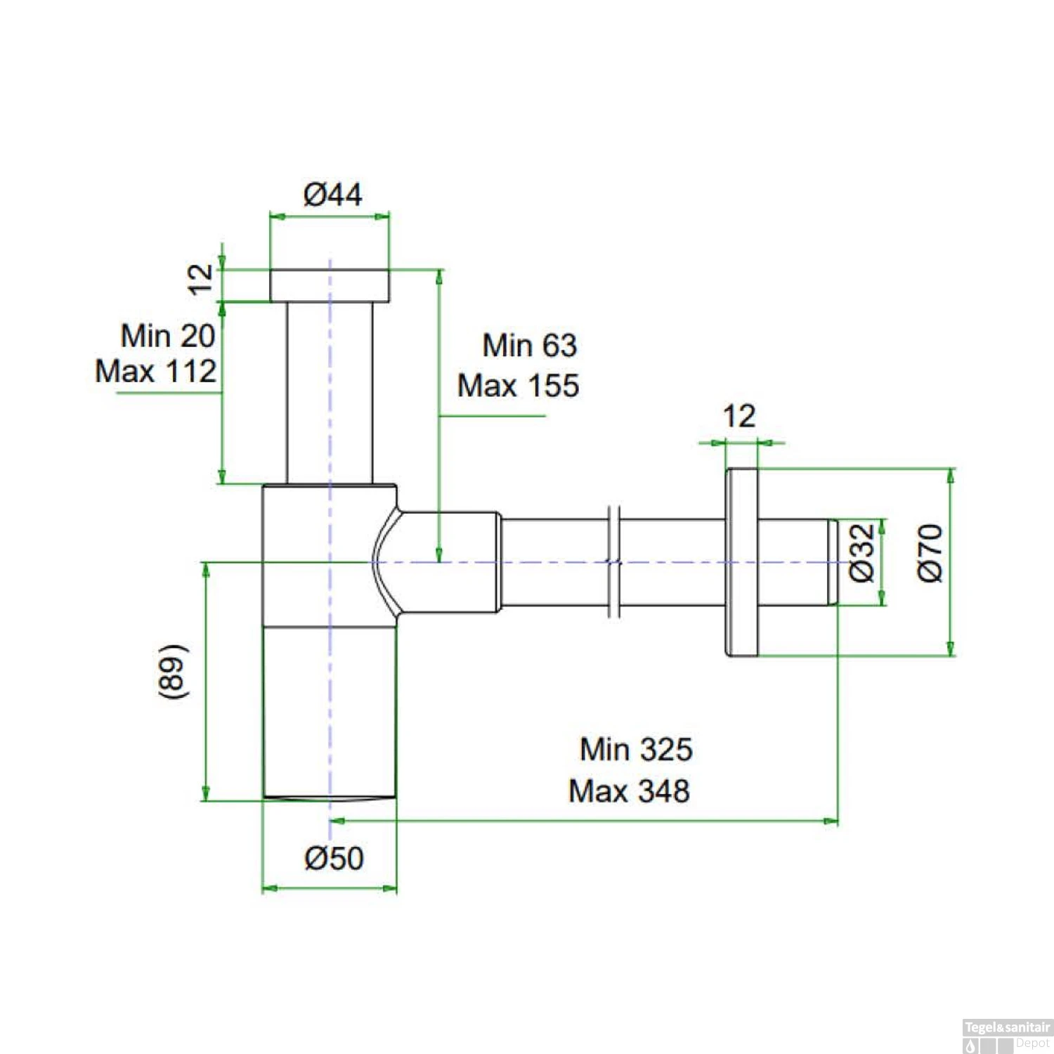 Design Sifon Lagoo Garda Universeel Messing Geborsteld Nikkel 2 Design Sifon Lagoo Garda Universeel Messing Geborsteld Nikkel - Afbeelding 2