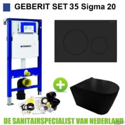 Geberit UP320 Toiletset Set35 Civita Black Rimless Met Sigma 20 Matzwarte Drukplaat