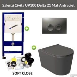 Geberit UP100 Toiletset Compleet | Inbouwreservoir | Salenzi Civita Mat Antraciet Met Drukplaat