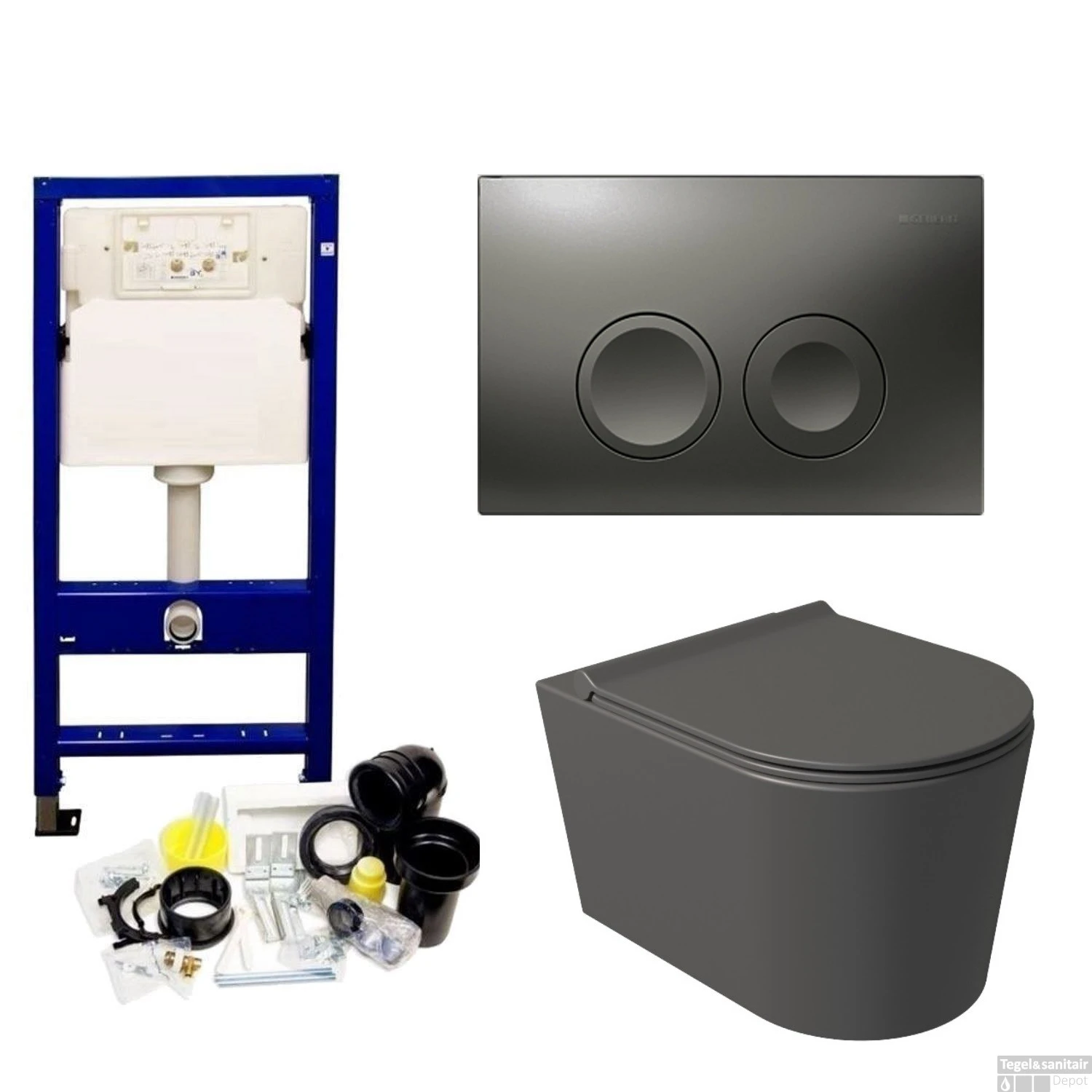 Geberit UP100 Toiletset Compleet | Inbouwreservoir | Salenzi Civita Mat Antraciet Met Drukplaat 11 Geberit UP100 Toiletset Compleet | Inbouwreservoir | Salenzi Civita Mat Antraciet Met Drukplaat - Afbeelding 11