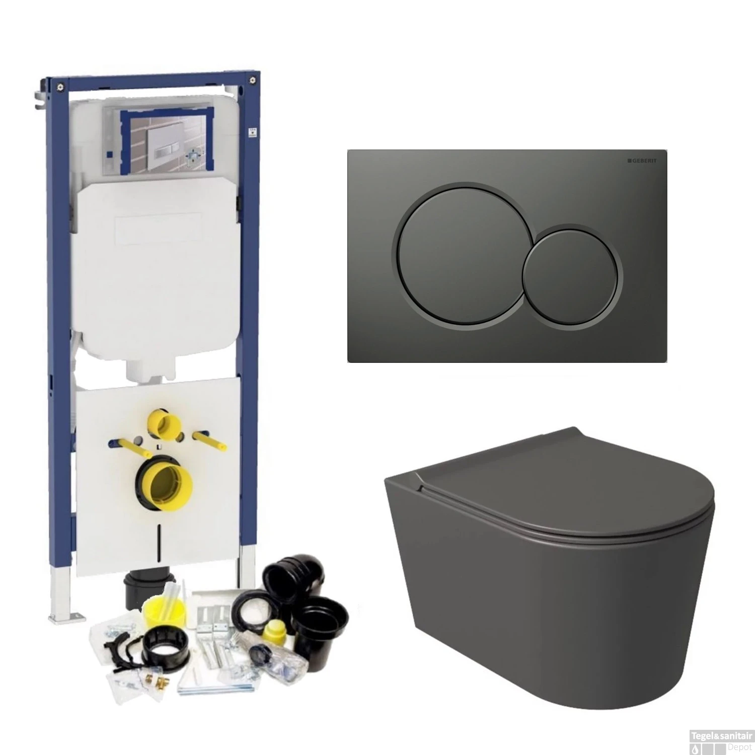 Geberit UP720 Toiletset Compleet | Inbouwreservoir | Salenzi Civita Mat Antraciet | Met Drukplaat - Afbeelding 11