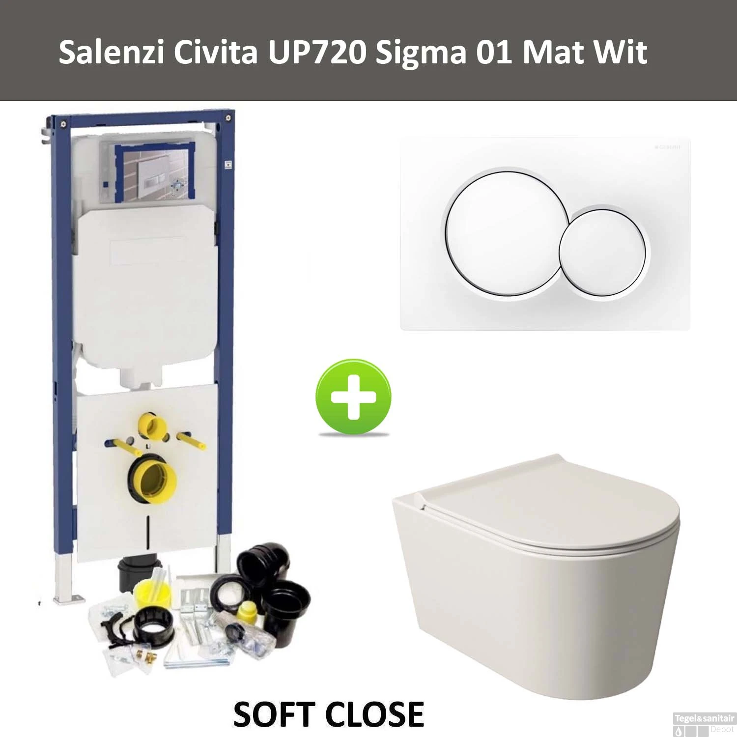 Geberit UP720 Toiletset Wandcloset Salenzi Civita Mat Wit Met Sigma 01 Drukplaat