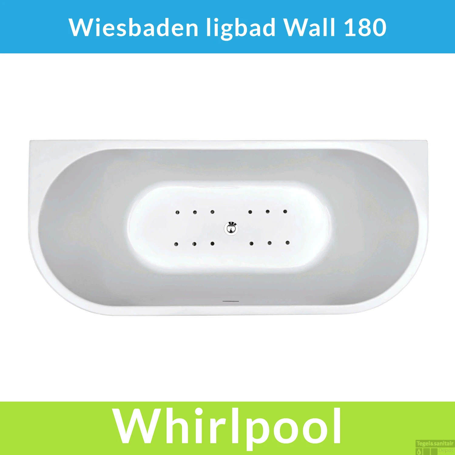 Half Vrijstaande Whirlpool Wiesbaden Wall 180x80x58 Cm Luchtsysteem Met Gunmetal Jets Glans Wit