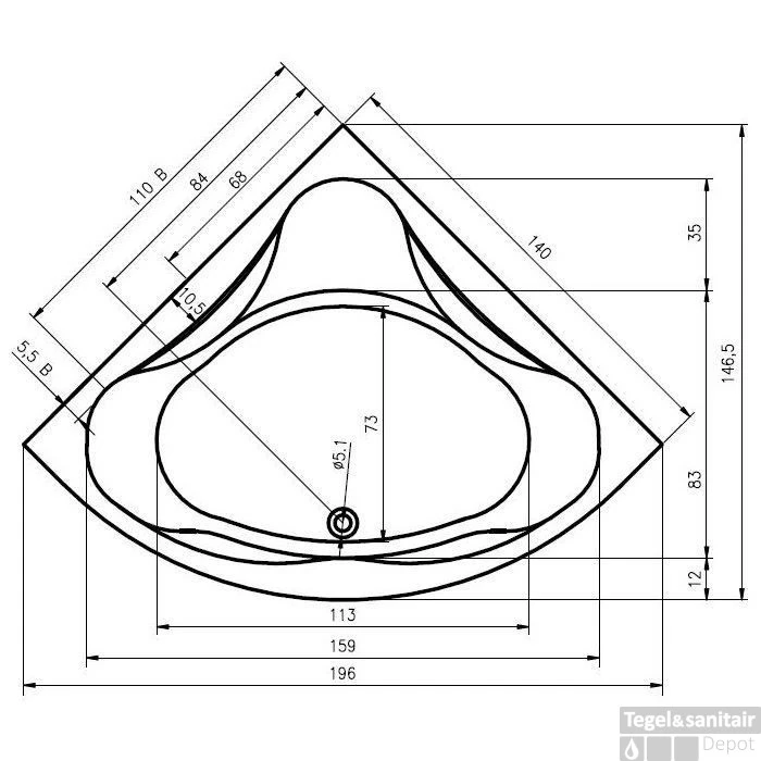 Hoekbad Neo 140x140 Cm Wit 2 Hoekbad Neo 140x140 Cm Wit - Afbeelding 2