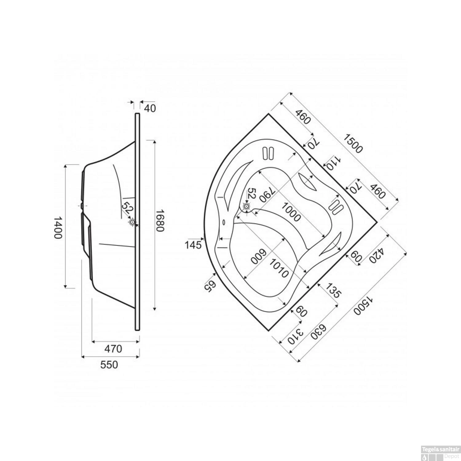 Inbouw Hoekbad Kwartrond Wisa Caserta 150x150 Cm Wit 2 Inbouw Hoekbad Kwartrond Wisa Caserta 150x150 Cm Wit - Afbeelding 2