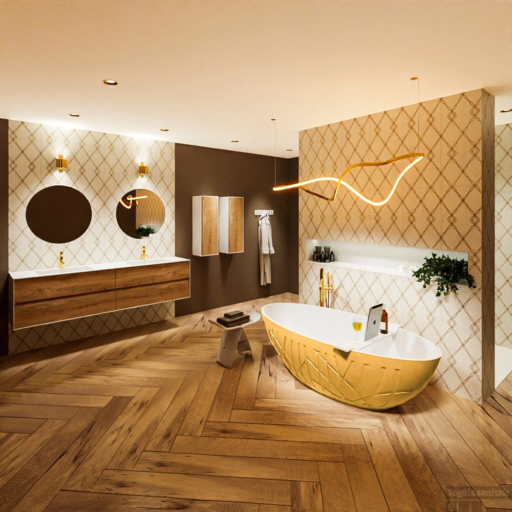 HOLM Vrijstaand Bad 180x85cm Kleur Ocher / Talc 2 HOLM Vrijstaand Bad 180x85cm Kleur Ocher / Talc - Afbeelding 2