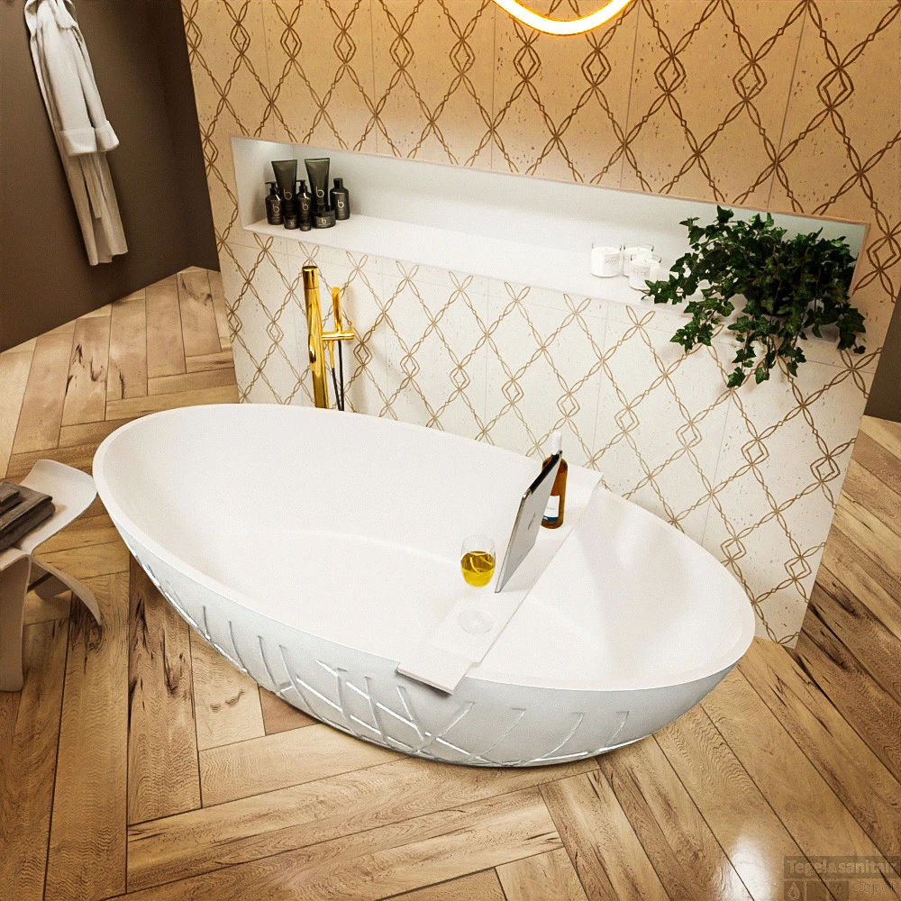 HOLM Vrijstaand Bad 180x85cm Kleur Clay / Talc 5 HOLM Vrijstaand Bad 180x85cm Kleur Clay / Talc - Afbeelding 5