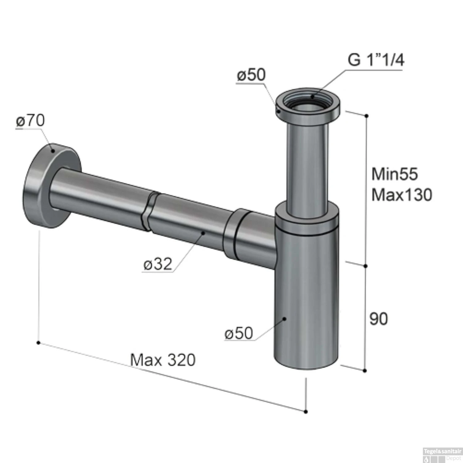 Hotbath Archie Design Sifon Universeel Rond RVS 316 AR035IX 2 Hotbath Archie Design Sifon Universeel Rond RVS 316 AR035IX - Afbeelding 2