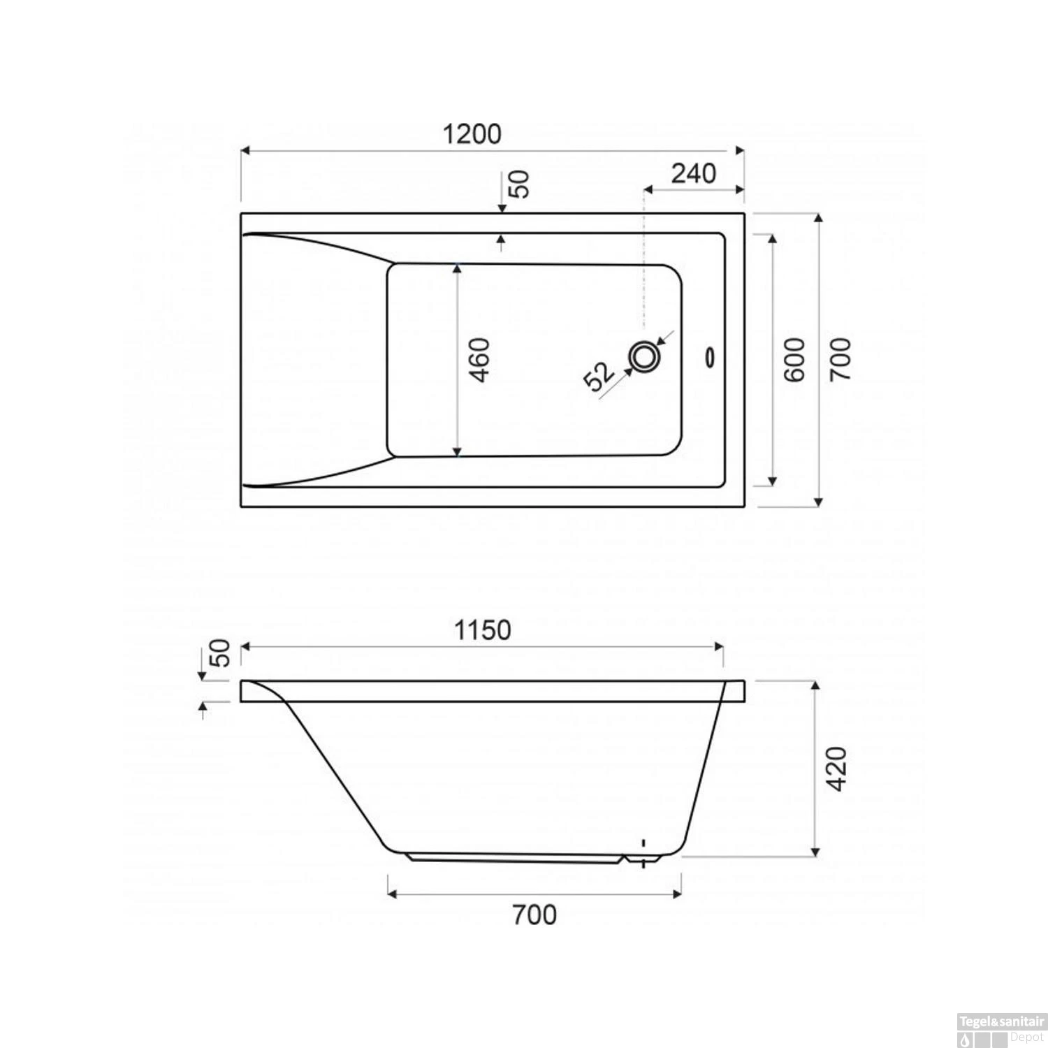 Inbouw Ligbad Wisa Berceto 120x70x42 Cm Wit 2 Inbouw Ligbad Wisa Berceto 120x70x42 Cm Wit - Afbeelding 2