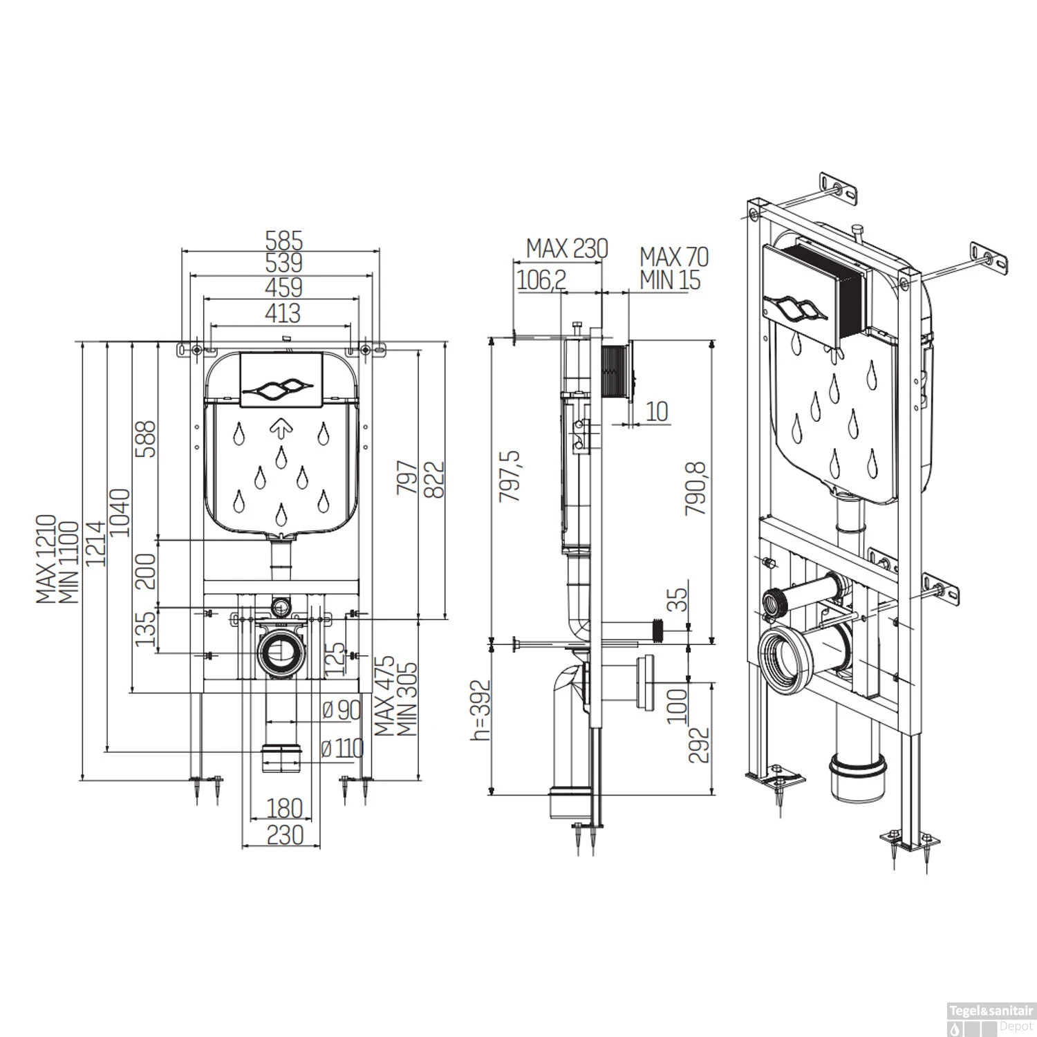 Inbouwreservoir Boss & Wessing GR5003 3-6L H121 Cm Frontbediening 2 Inbouwreservoir Boss & Wessing GR5003 3-6L H121 Cm Frontbediening - Afbeelding 2