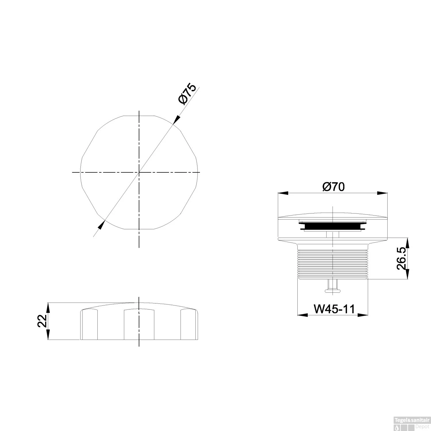 Knop/plug Badoverloop Wiesbaden Chroom 2 Knop/plug Badoverloop Wiesbaden Chroom - Afbeelding 2
