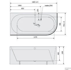 Ligbad Polysan Astra 160x75x60 Cm Asymmetrisch Links Zwart Wit -Thuis Badkamer ligbad polysan astra 160x75x60 cm asymmetrisch links zwart wit sph33611mb tech