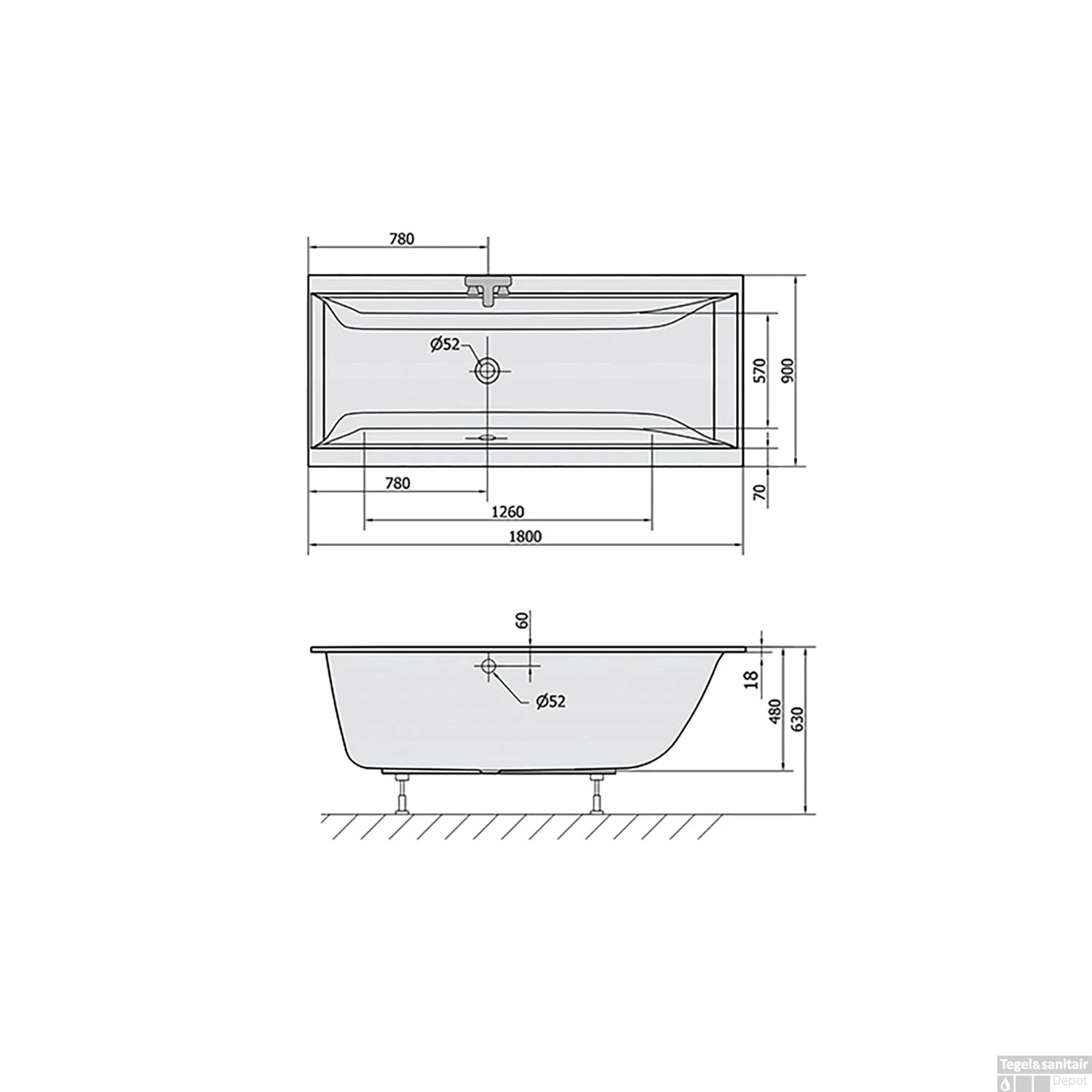 Ligbad Polysan Cleo Slim Inbouw 180x90x48 Cm Wit 4 Ligbad Polysan Cleo Slim Inbouw 180x90x48 Cm Wit - Afbeelding 4