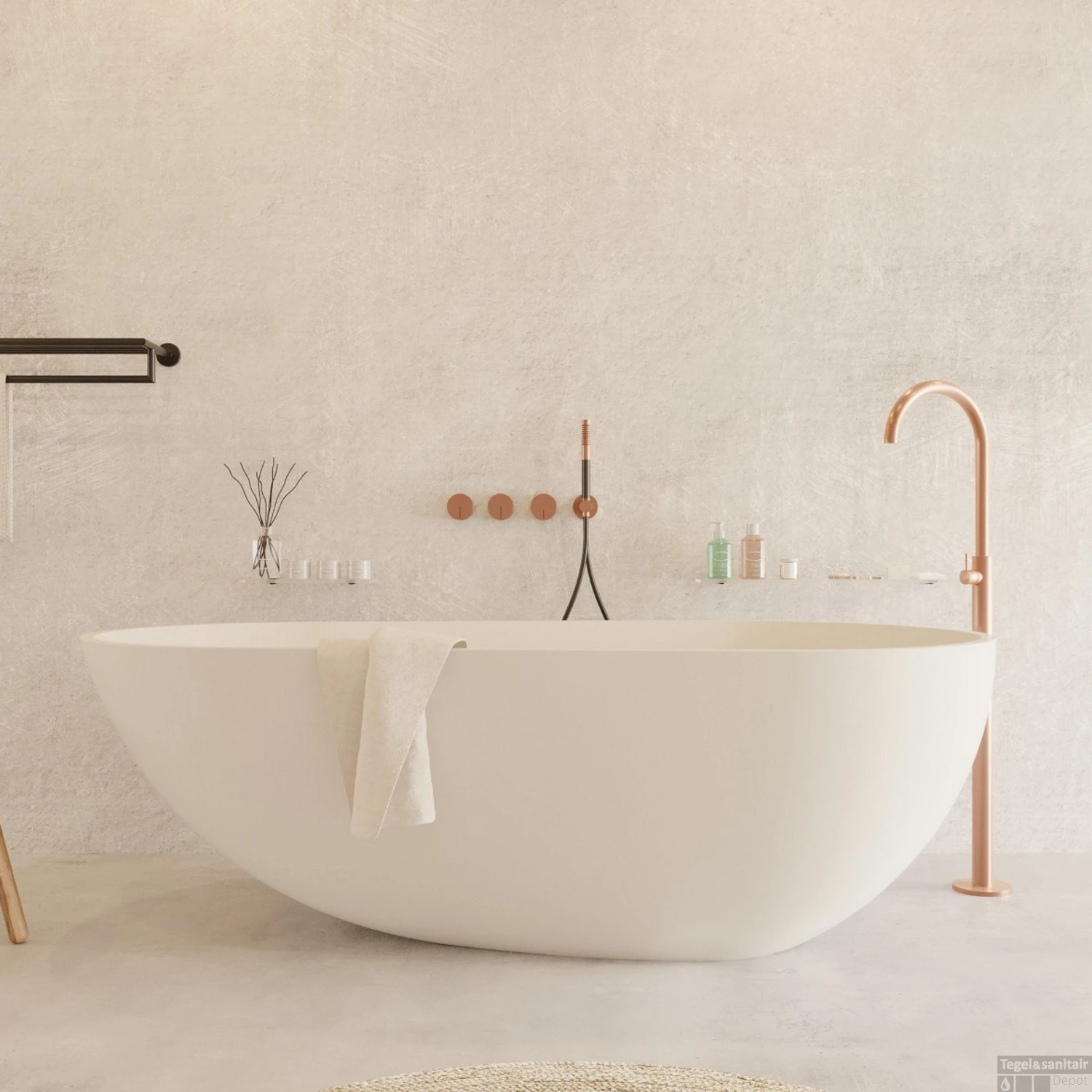 Ligbad Vrijstaand Ideavit Solidsurf 170x88x56 Cm Solid Surface Mat Wit