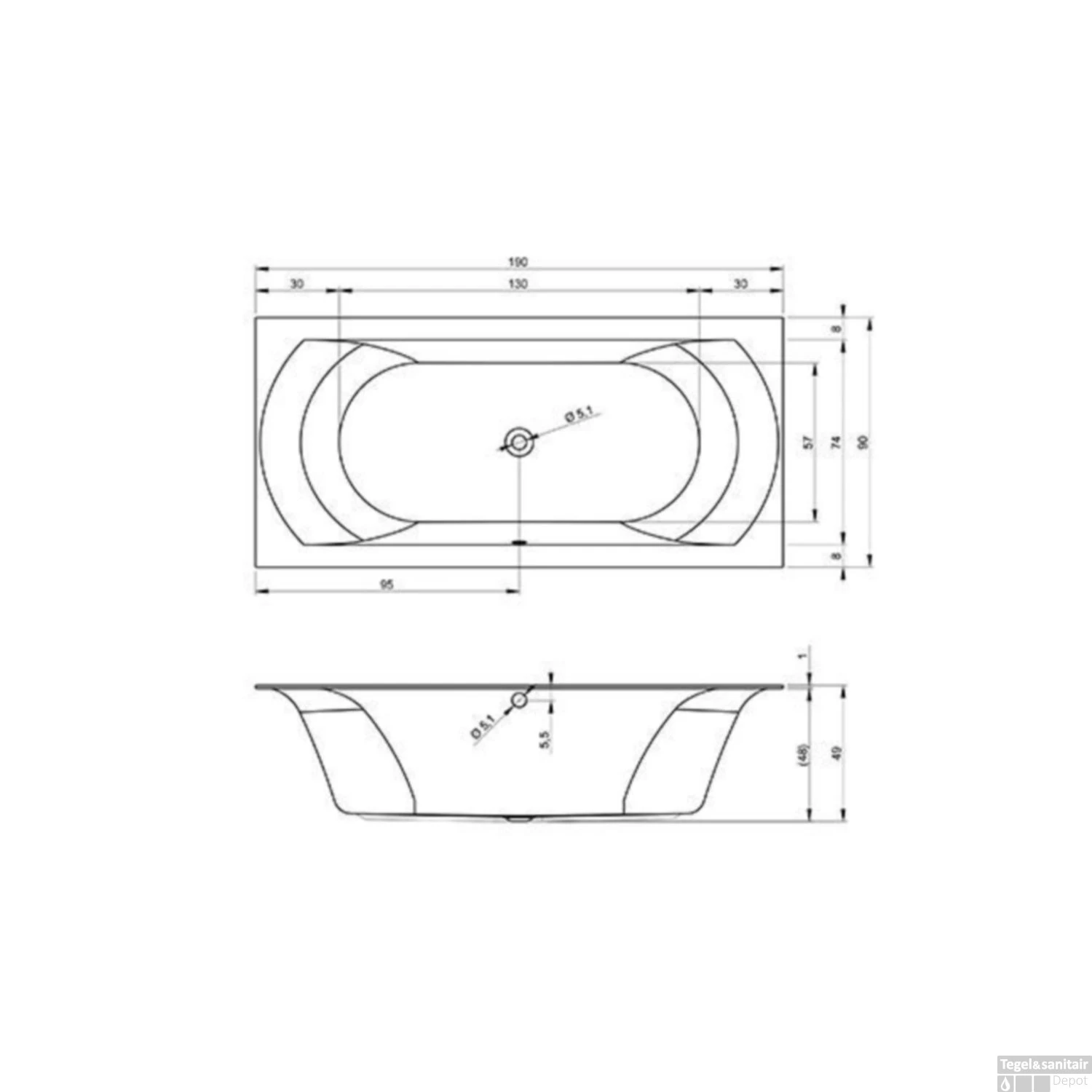 Ligbad Riho Linares 190x90 Velvet White (Mat Wit) 4 Ligbad Riho Linares 190x90 Velvet White (Mat Wit) - Afbeelding 4